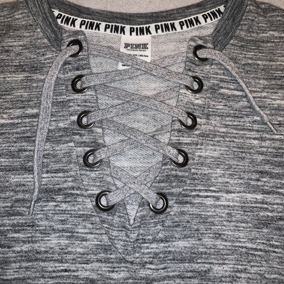 VS PINK • Laced Down Sweatshirt • grey • sz xs 🌻 - Picture 2 of 4
